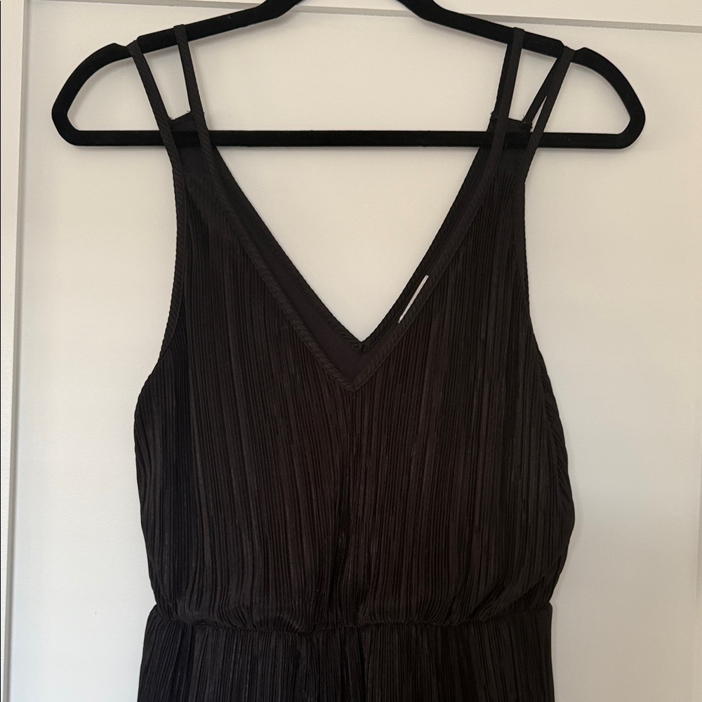 Black V-Neck Pleated Maxi Jumpsuit
